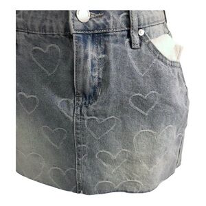 Austin Landin heart shaped embroidered frayed hem denim jeans mini skirt‎ size 0